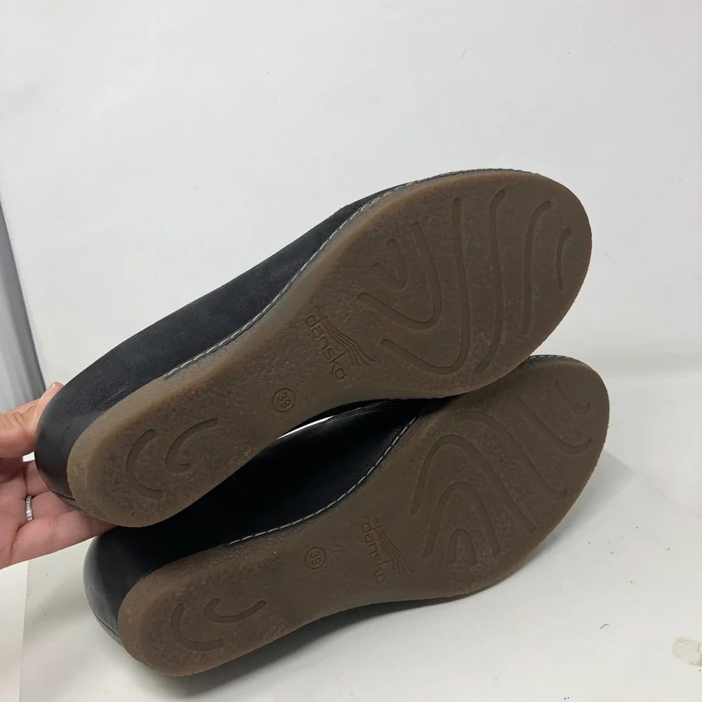 Dansko Loralie Wedge Loafers Womens 39 US 8.5 Black Leather Slip On Career